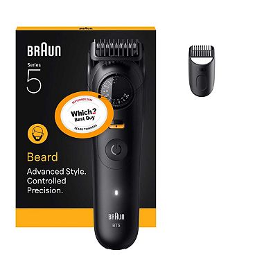 Braun Beard Trimmer Series 5, +2 Styling Tools, 20 Lengths, Sharp Blade, BT5500, Black
