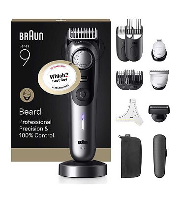 Braun Beard Trimmer Series 9, +12 Barbering Tools, 52 Lengths, ProBlade, BT9560, Chrome