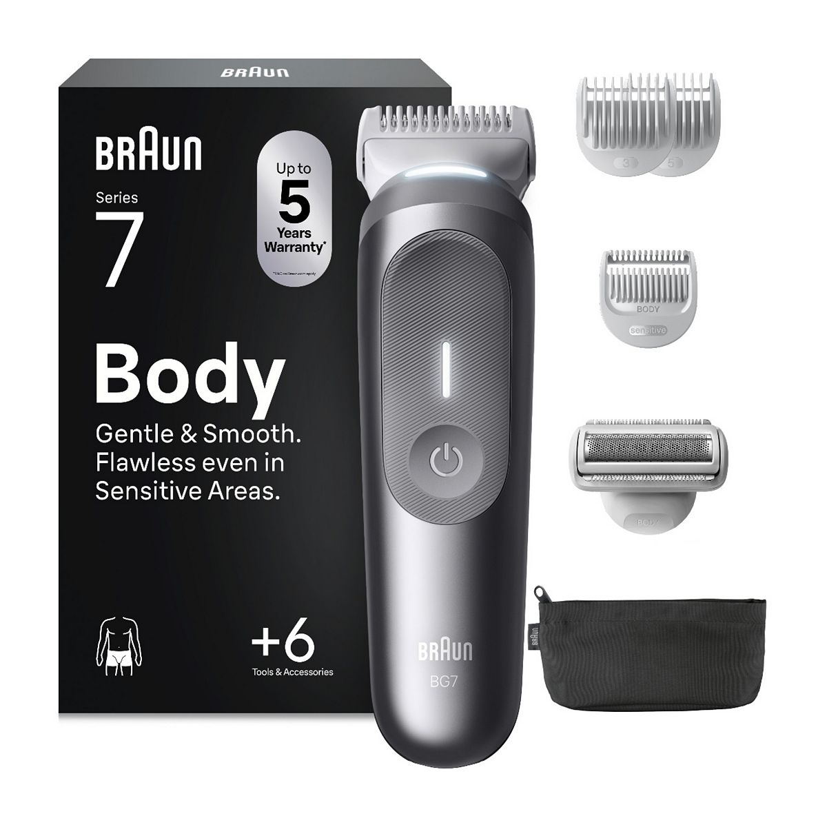 Braun Body Groomer Series 7, +6 Grooming Tools, Trim & Shave, Waterproof, Bg7550, Grey