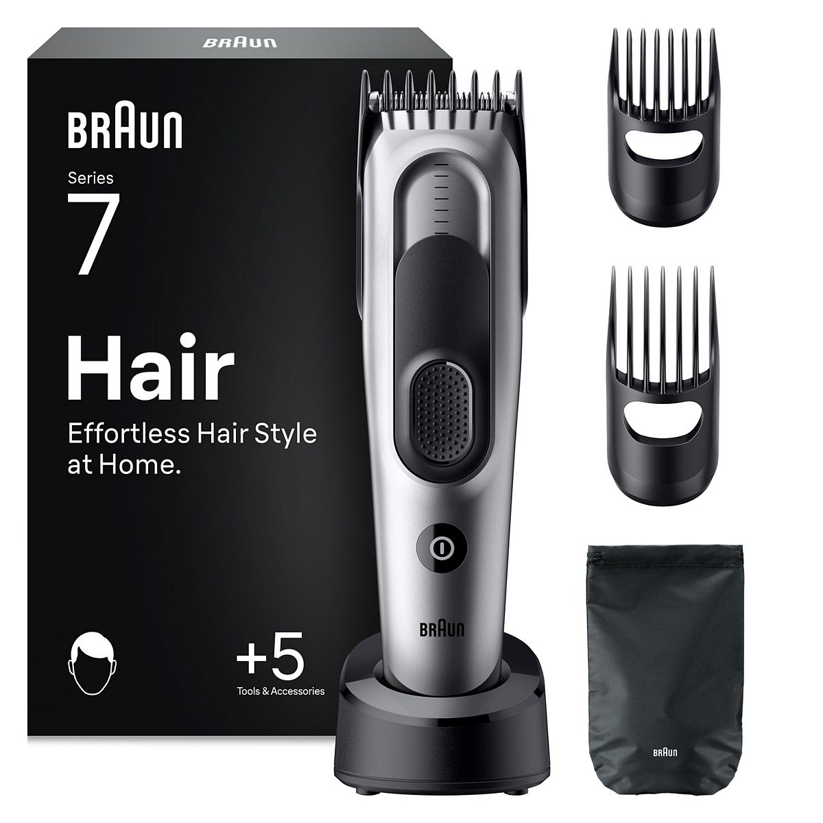Braun Hair Clipper Series 7, +5 Styling Tools, Lifetime Sharp Blade, 17 Lengths, Hc7590, Grey