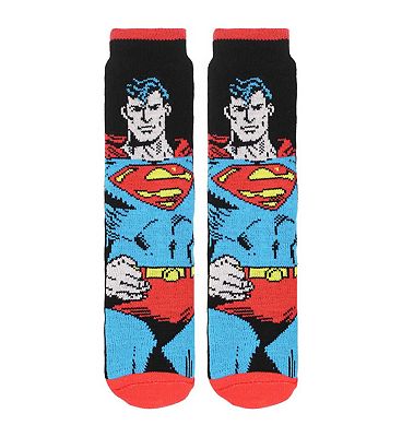 Warner Brothers Dc Comics Superman Mens Borg Lined Slipper Socks Pair 1s