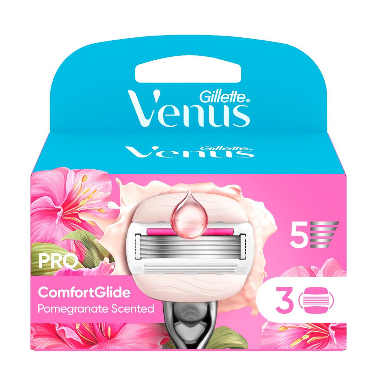 Gillette Venus Razor Blades, Pro Comfortglide Pomegranate Scented 5 Blade Women's Blades X3