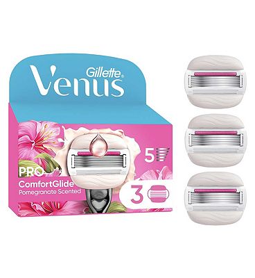 Gillette Venus Razor Blades, PRO ComfortGlide Pomegranate Scented 5 Blade Womens Razor Blades X3