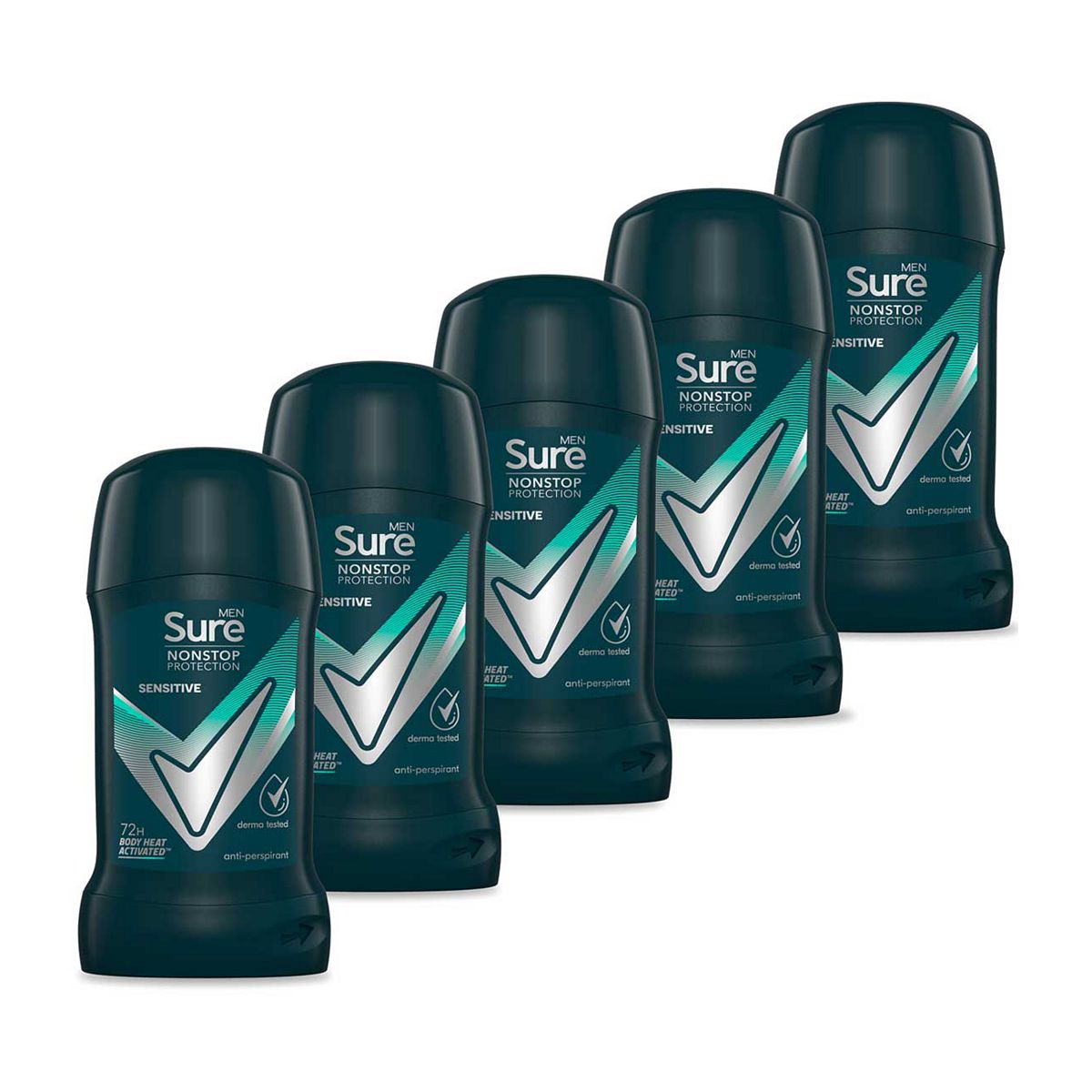 Sure Men Sensitive Nonstop Protection Antiperspirant Deodorant Stick 5 X 50Ml Bundle