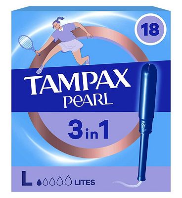 Tampax Pearl Lites Tampons With Applicator x18, 3in1 Leak Protection, Comfort And Easy Insertion