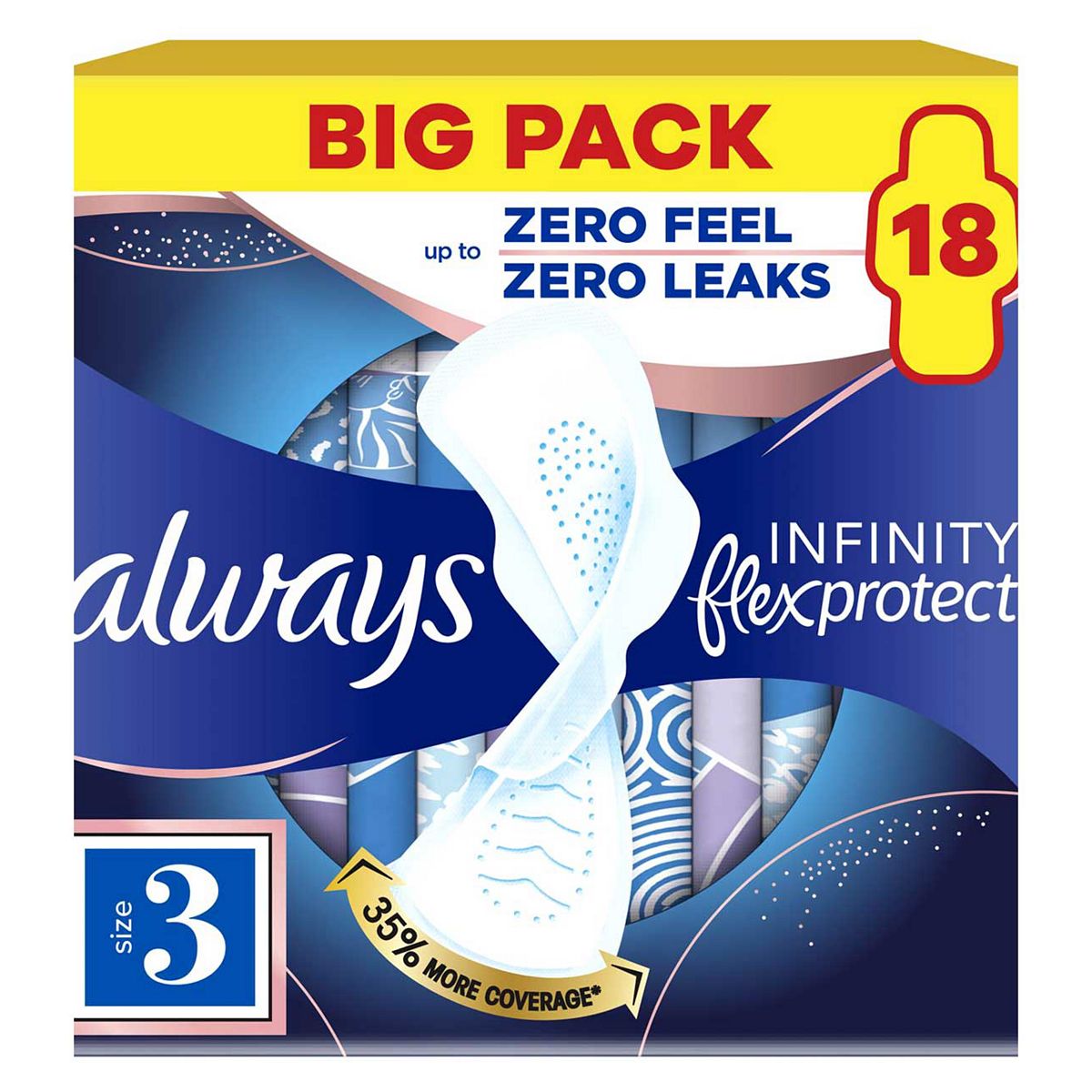 Always Infinity Flexprotect Sanitary Towels Night (Size 3) With Wings 18 Pads Br/>