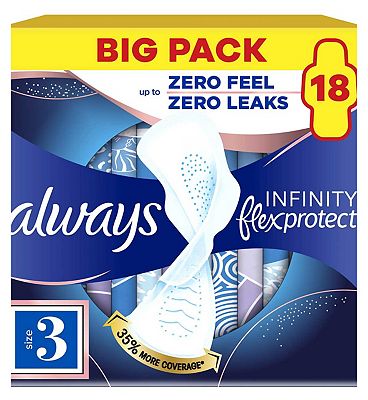 Always Infinity FlexProtect Sanitary Towels Night (Size 3) with Wings 18 Pads