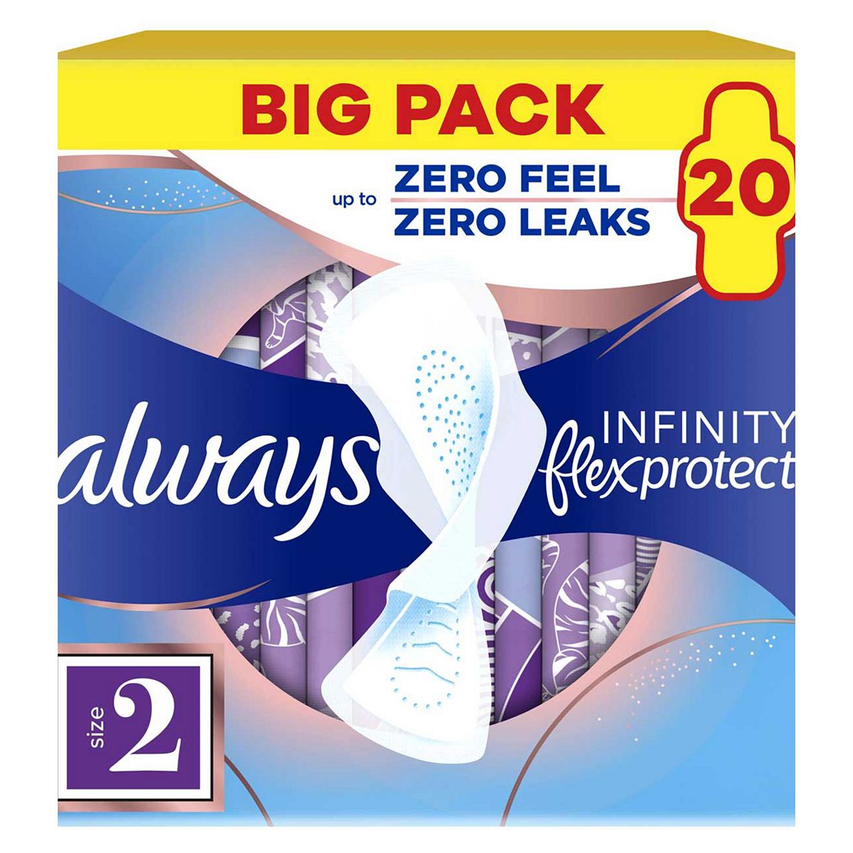 Always Infinity Flexprotect Sanitary Towels Long (Size 2) With Wings 20 Pads Br/>
