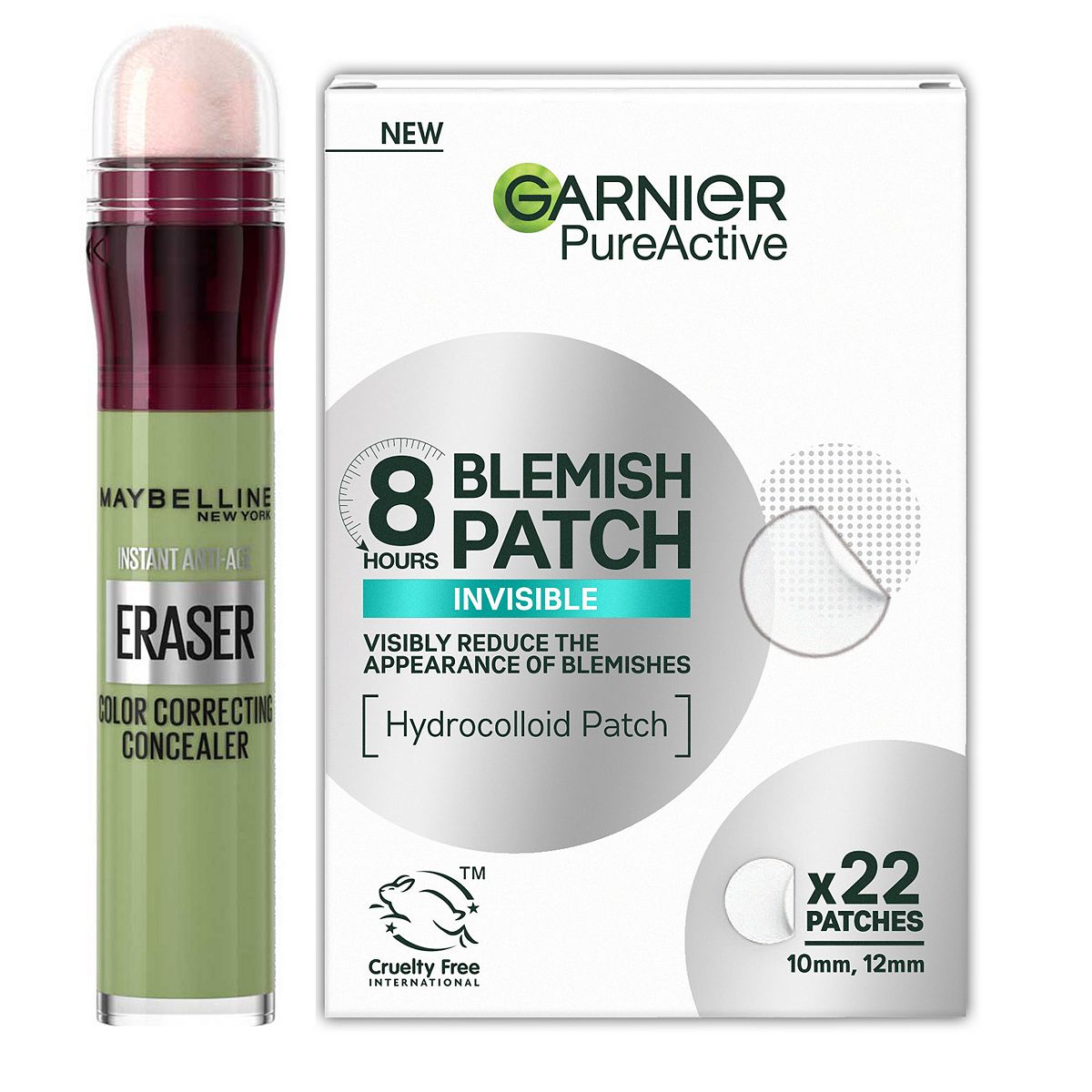 Maybelline Instant Eraser Green & Garnier Pure Active Blemish Patches 22S Duo Bundle