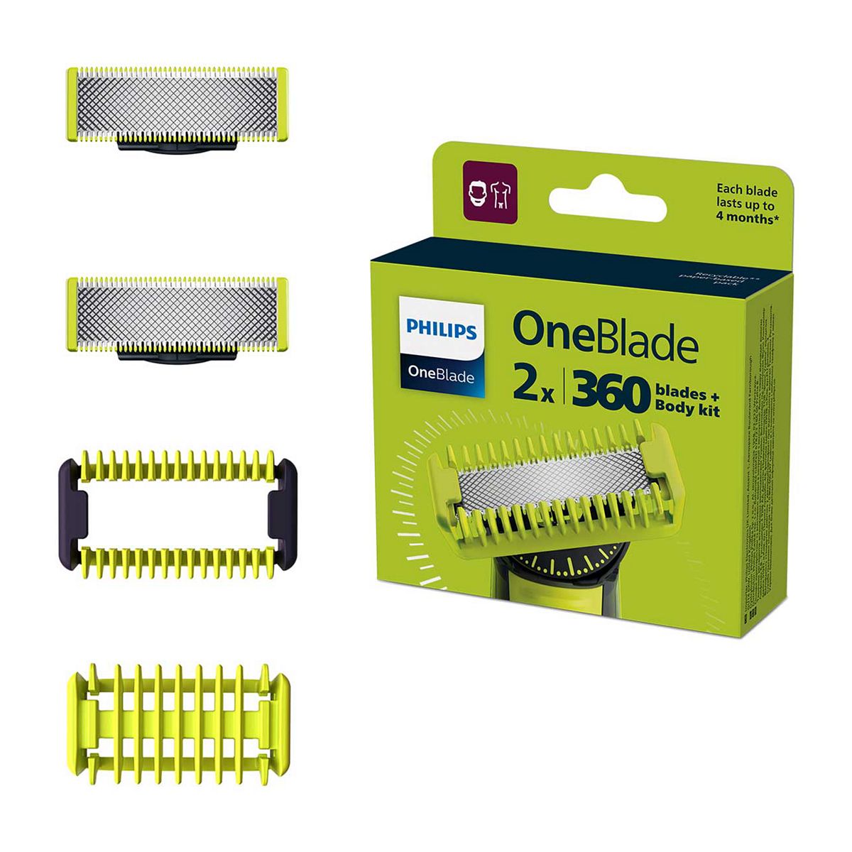Philips Oneblade 360, 2 Replacement Blades, 1 Body Kit - Qp624/50