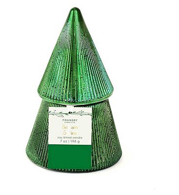 Click to view product details and reviews for Foundry Green Mercury Glass Christmas Tree Candle Balsam Pine 198g.
