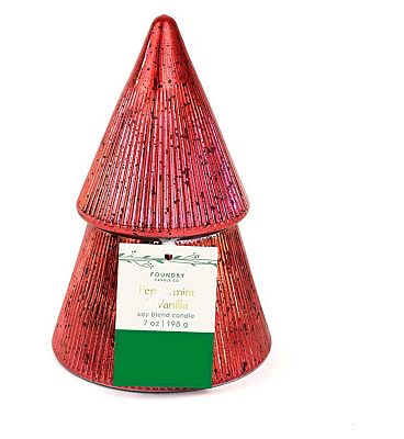 Click to view product details and reviews for Foundry Red Mercury Glass Christmas Tree Candle Peppermint Vanilla 198g.