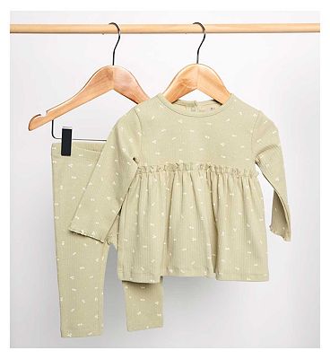 Maybe Baby Ribbed Peplum Long Sleeve Top and Legging Set with Lettuce Hem 12 - 18 Months