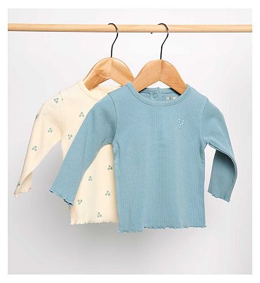 Maybe Baby Ribbed 2 Pack Long Sleeve Tee with Lettuce Hem All Over Print 18 - 24 Months