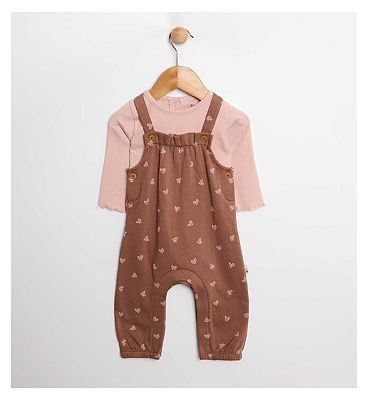 Maybe Baby Ribbed Bodysuit with Lettuce Cuff and Sweat Dungaree 6 - 9 Months