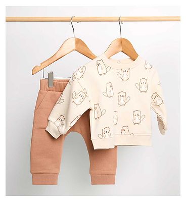 Maybe Baby Beaver Sweat and Brown Jogger 3 - 6 Months