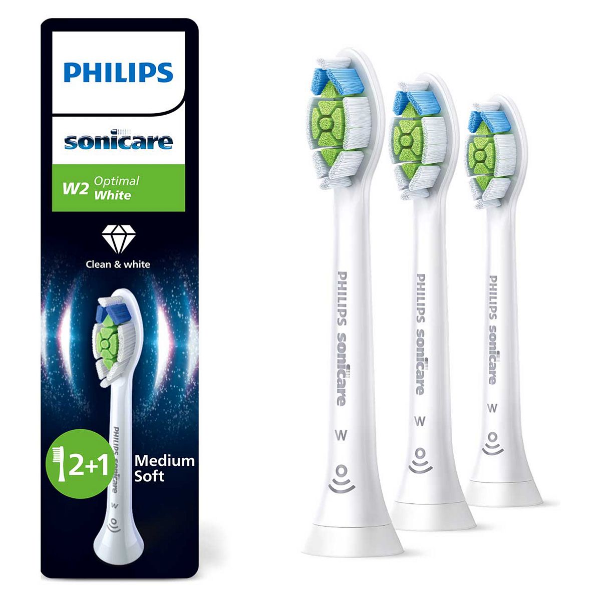 Philips Sonicare W2 Optimal White Genuine Replacement Toothbrush Heads 3 Brush 2+1 Pack, Hx6063/87