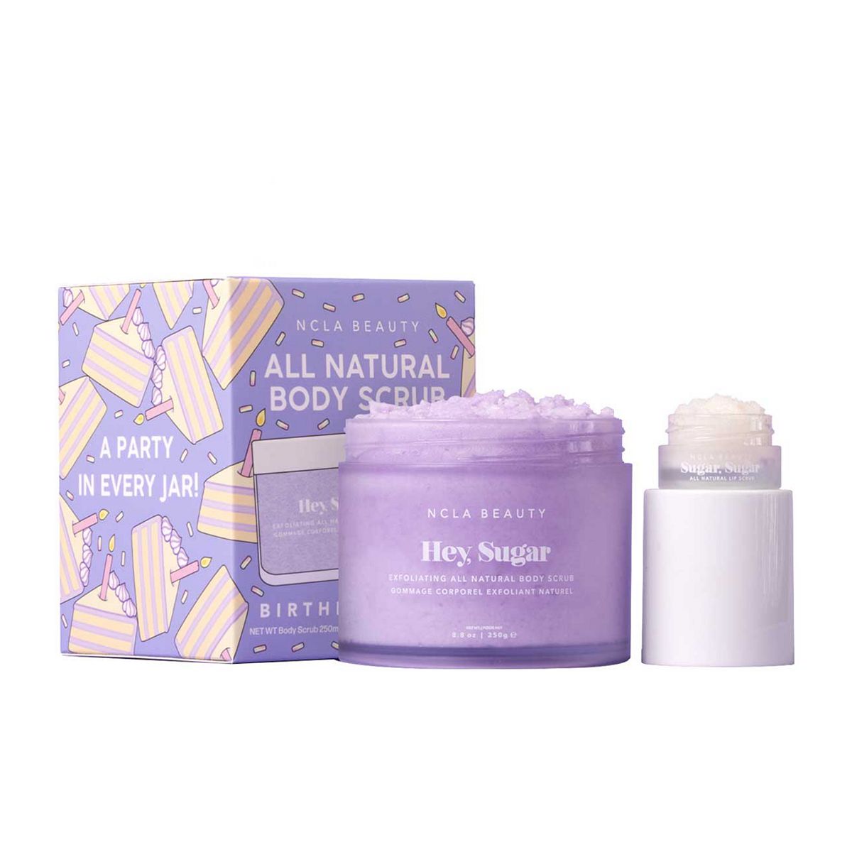 NCLA Beauty Ncla Hey Sugar Birthday Cake Lip & Body Scrub 2 Pcs Set - 5Ml Mini +250 ml