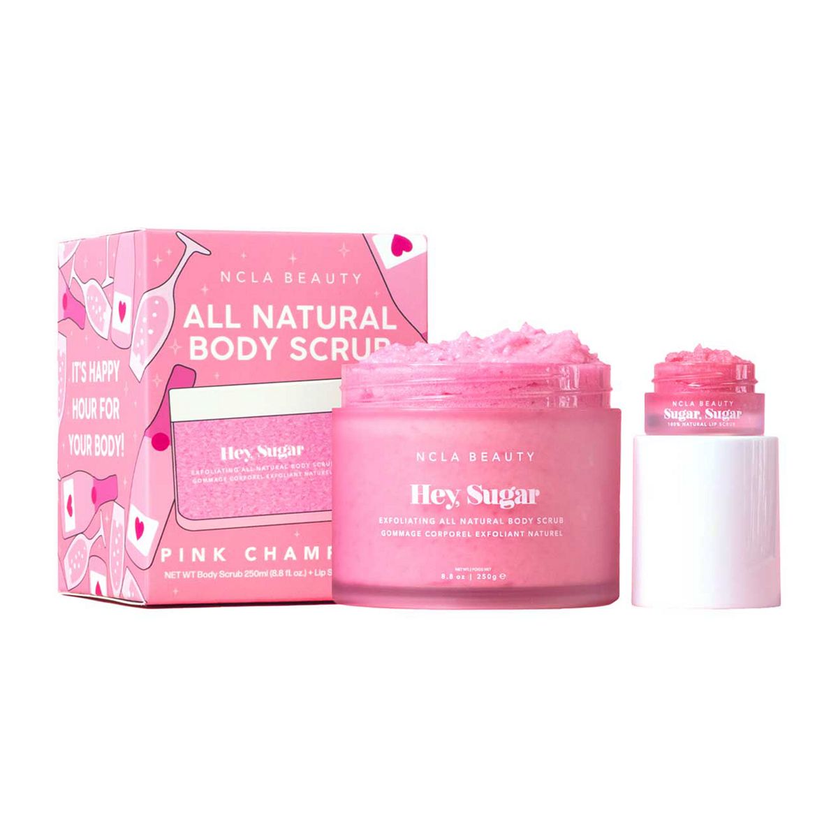 NCLA Beauty Ncla Hey Sugar Pink Champagne Lip & Body Scrub 2 Pcs Set - 5Ml Mini +250 ml