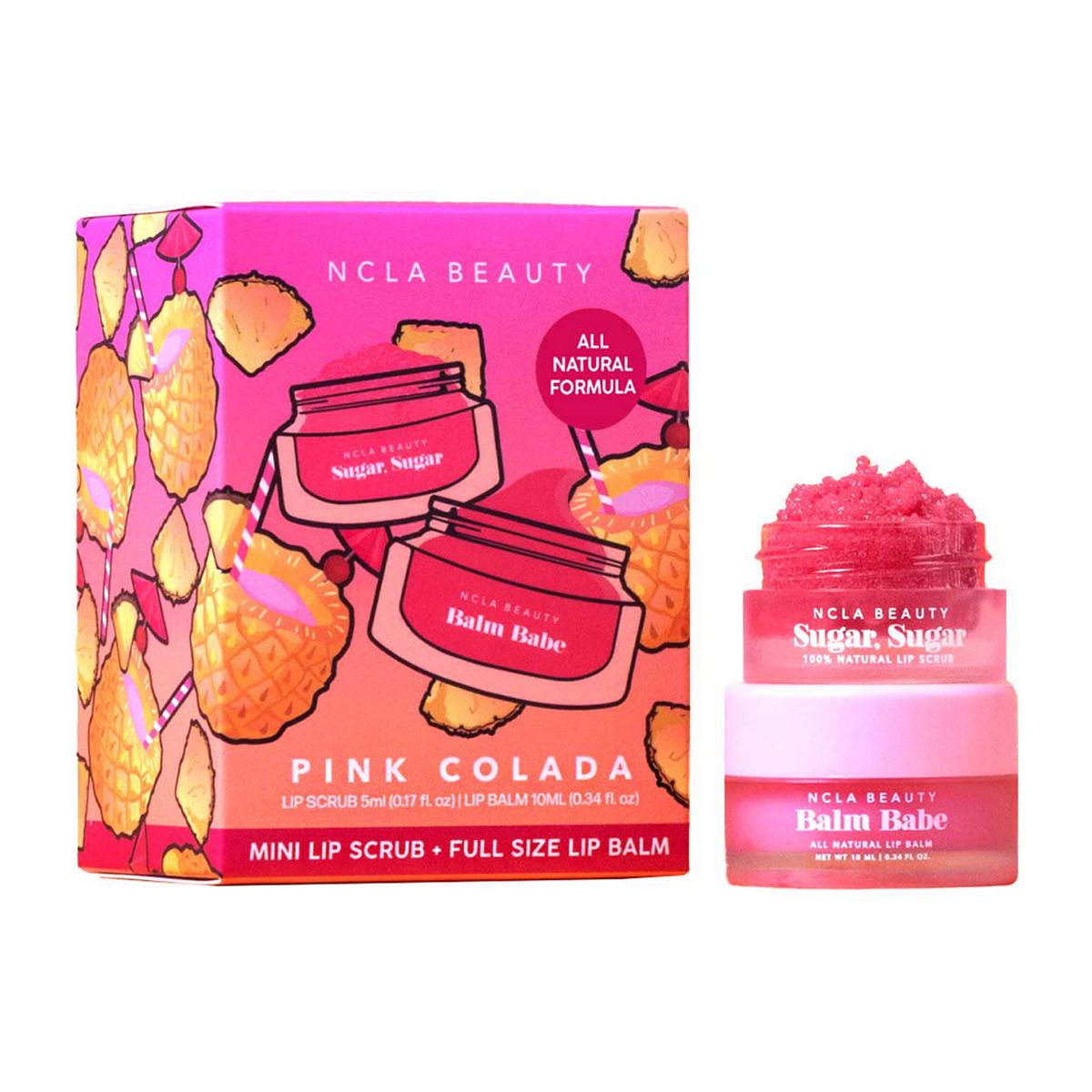 NCLA Beauty Ncla Pink Colada Lip Care 2 Pcs Set - 5Ml Mini Scrub + 10Ml Balm Br/>