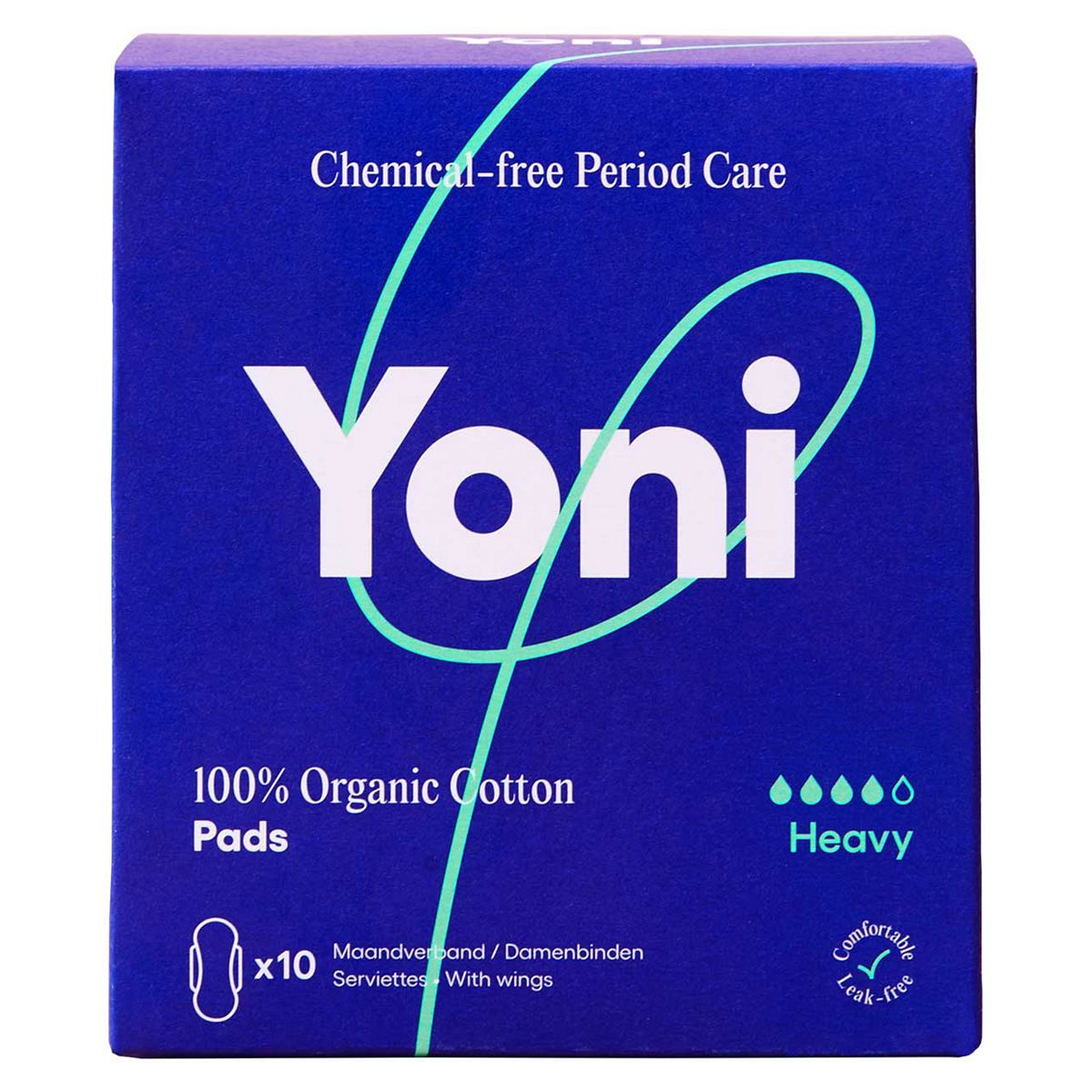 Yoni 100% Organic Cotton Pads Heavy With Wings 10S