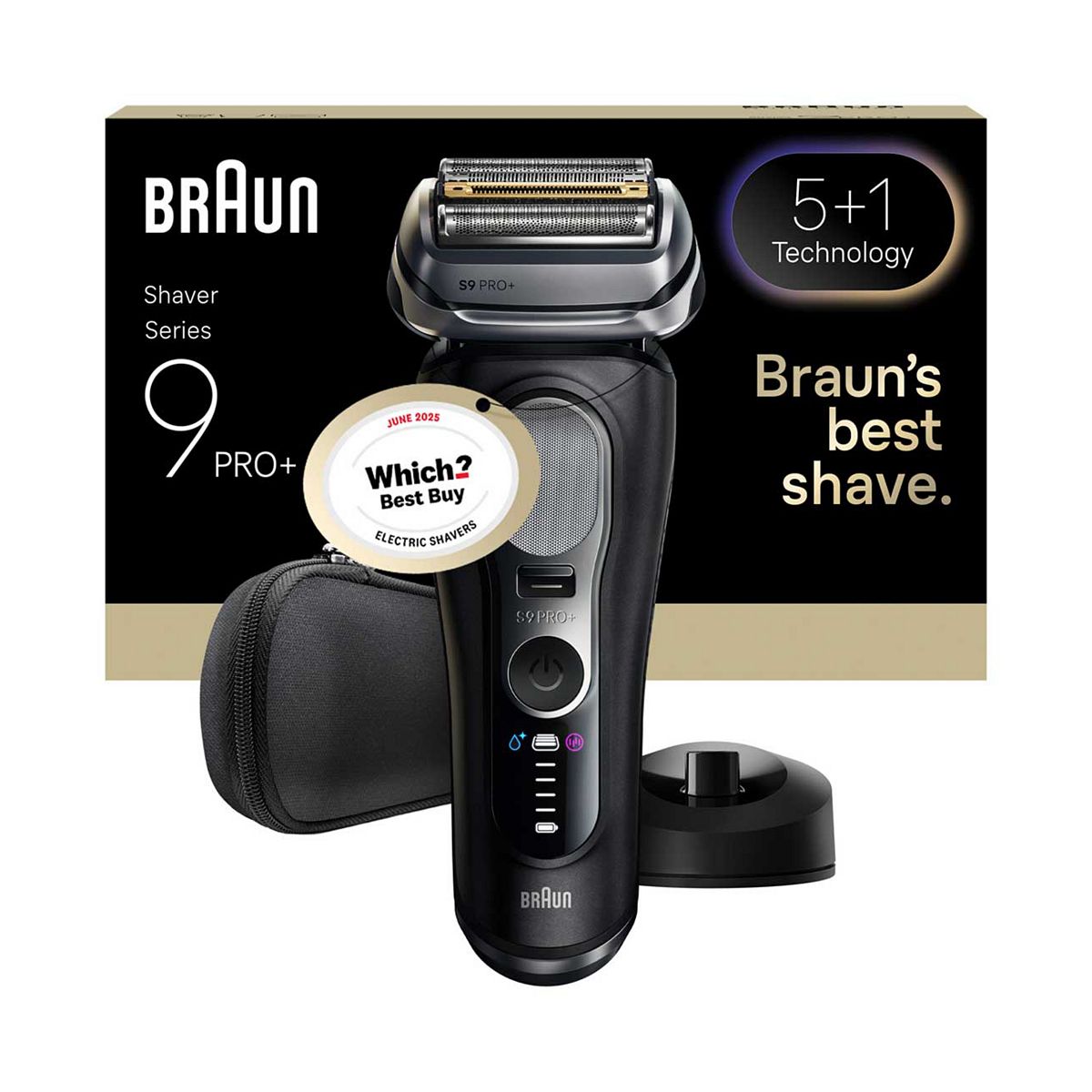 Braun Series 9 Pro+ Electric Shaver, 5+1 Ultra Thin Precision Blades, Pro Sensoadapt, Up To 60 Min, Charging Stand, 9610S, Black