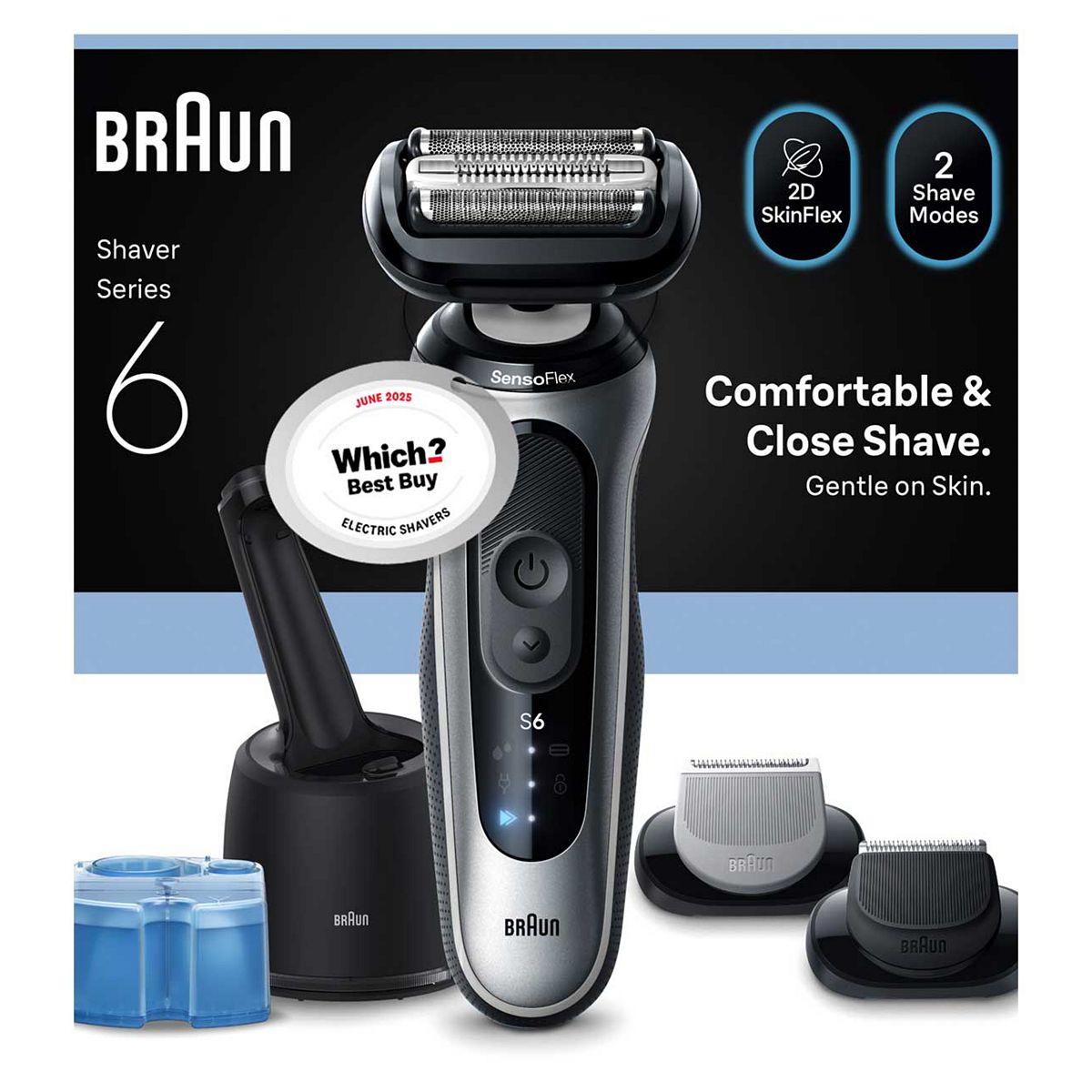 Braun Series 6 Electric Shaver, Up To 60 Min, 4In1 Smartcare Center, Cordless, Wet & Dry Razor For Men, 62-S7650cc, Silver