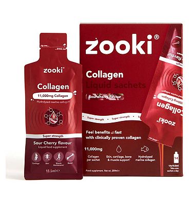 Click to view product details and reviews for Zooki Super Strength Marine Collagen 11 000mg Sour Cherry Flavour 14x185ml Liquid Sachets.