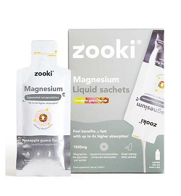 Zooki Liposomal Magnesium Bisglycinate 1,500mg, Pineapple Guava Flavour - 14x15ml Liquid Sachets
