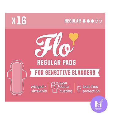 Flo Sensitive Bladder Bamboo Regular Pads with Wings (16 pads) - Discreet, Light Incontience, Ultra-