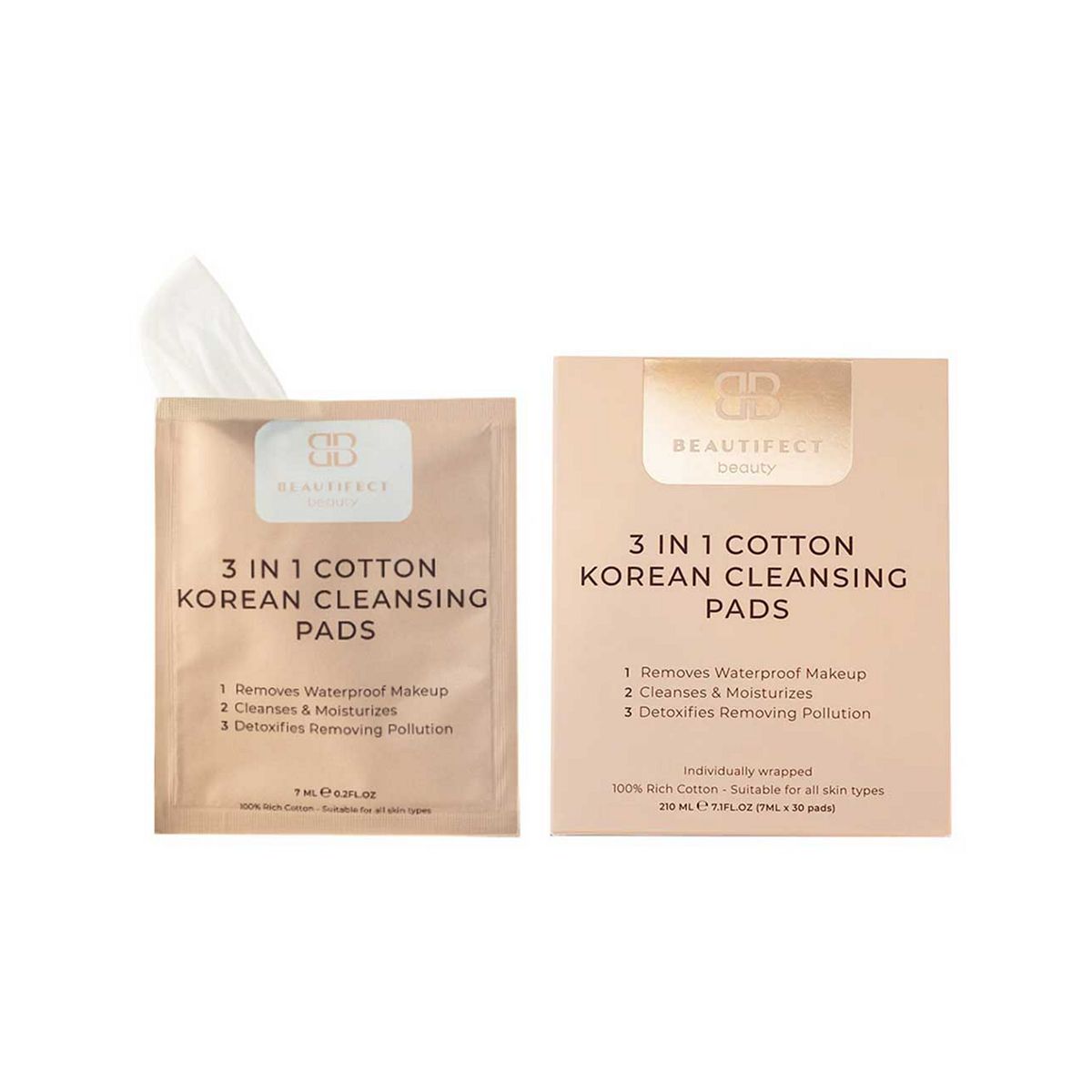 Beautifect 3-In-1 Cotton Korean Cleansing Pads (30 Pads)