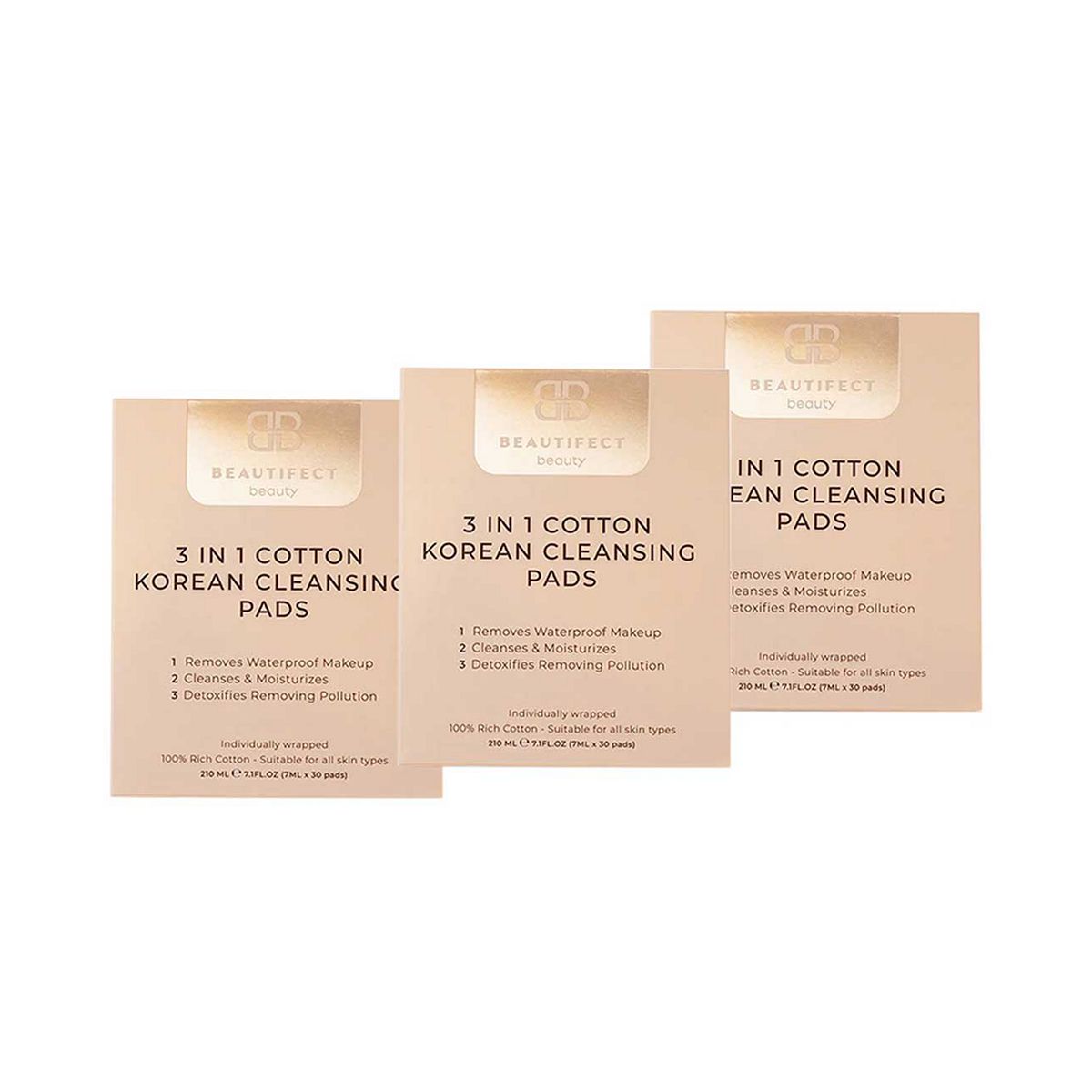 Beautifect 3-In-1 Cotton Korean Cleansing Pads (90 Pads)
