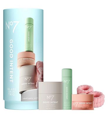 Click to view product details and reviews for No7 Good Intent Glass Skin Trio Gift Set.