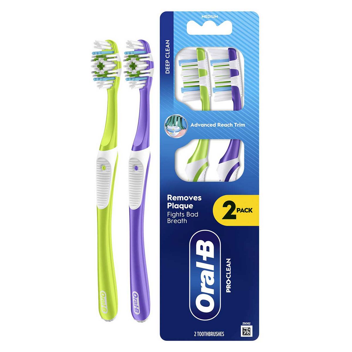 Oral B Oral-B Pro-Clean Manual Toothbrush – Removes Plaque & Fights Bad Breath Medium Bristles, 2