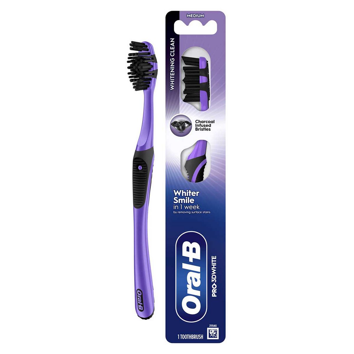 Oral B Oral-B Pro-3Dwhite Charcoal Manual Toothbrush – Deep Clean & Whitening Medium Bristles, 1 Br/>