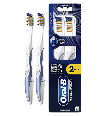 Oral-B Pro-Clean Pulsar Battery-Powered Toothbrush  Superior 5-Way Plaque Removal, Medium, 2