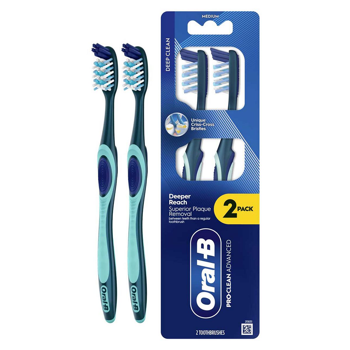 Oral B Oral-B Pro Cleane Advanced Manual Toothbrush – Deep Cleaning & Plaque Removal Medium Bristles, 2