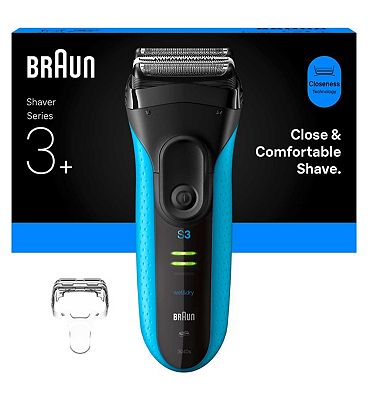 Braun Series 3+ Electric Shaver, Precision Trimmer, Wet & Dry, 3040S, Blue