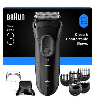 Braun Series 3+ Electric Shaver, Beard Trimmer Attachment, Dry, 3000BT, Grey