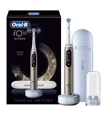 Oral B Io10 Electric Toothbrush Eclipse Gold, 1 Brush Head, 1 Charging Travel Case, 1 Refill Holder