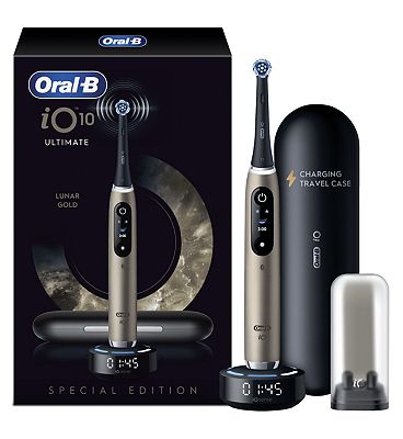 Oral B Io10 Electric Toothbrush Lunar Gold, 1 Brush Head, 1 Charging Travel Case, 1 Refill Holder