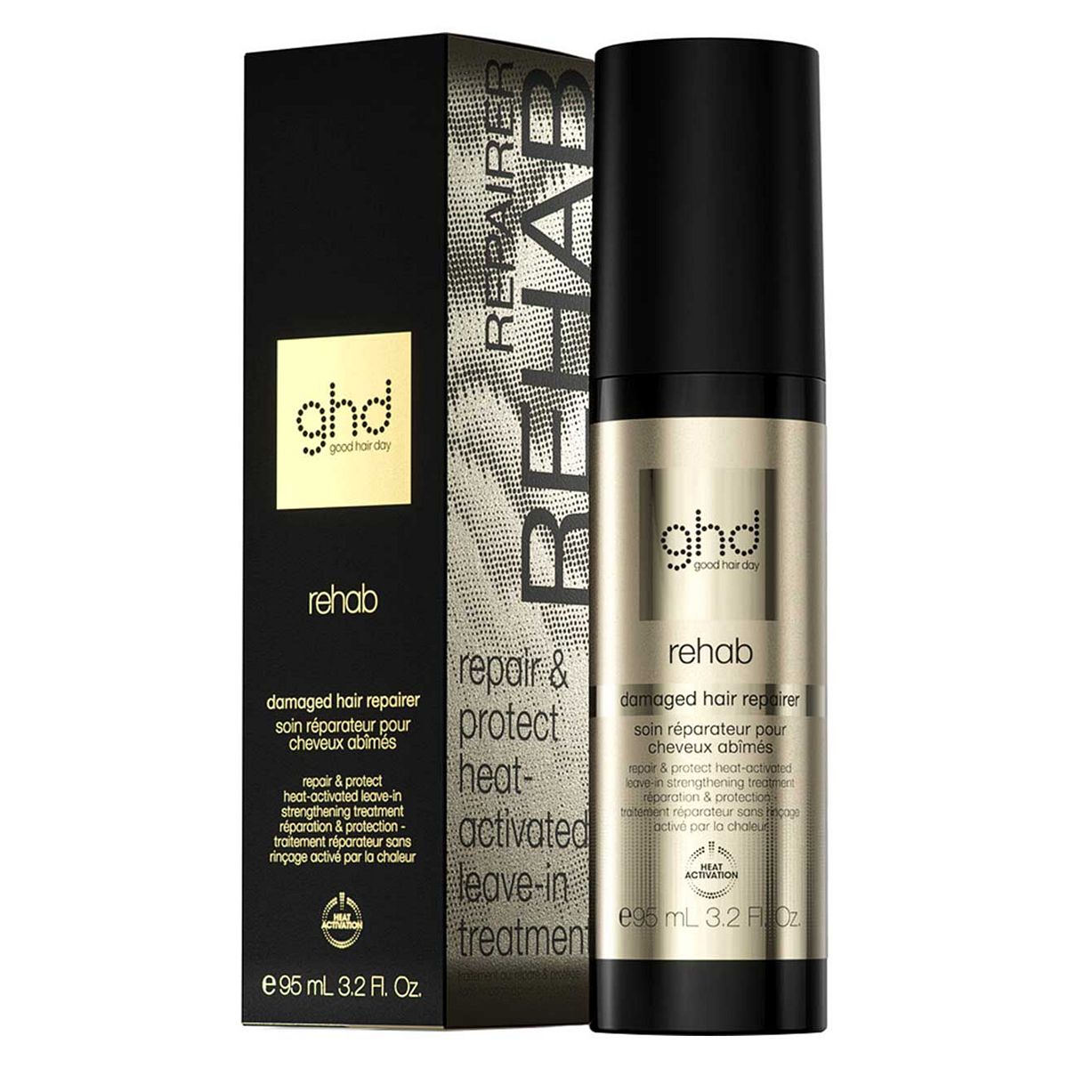 GHD Rehab Damaged Hair Repairer, Heat-Activated Leave-In Strengthening Treatment To Repair & Protect 95ml