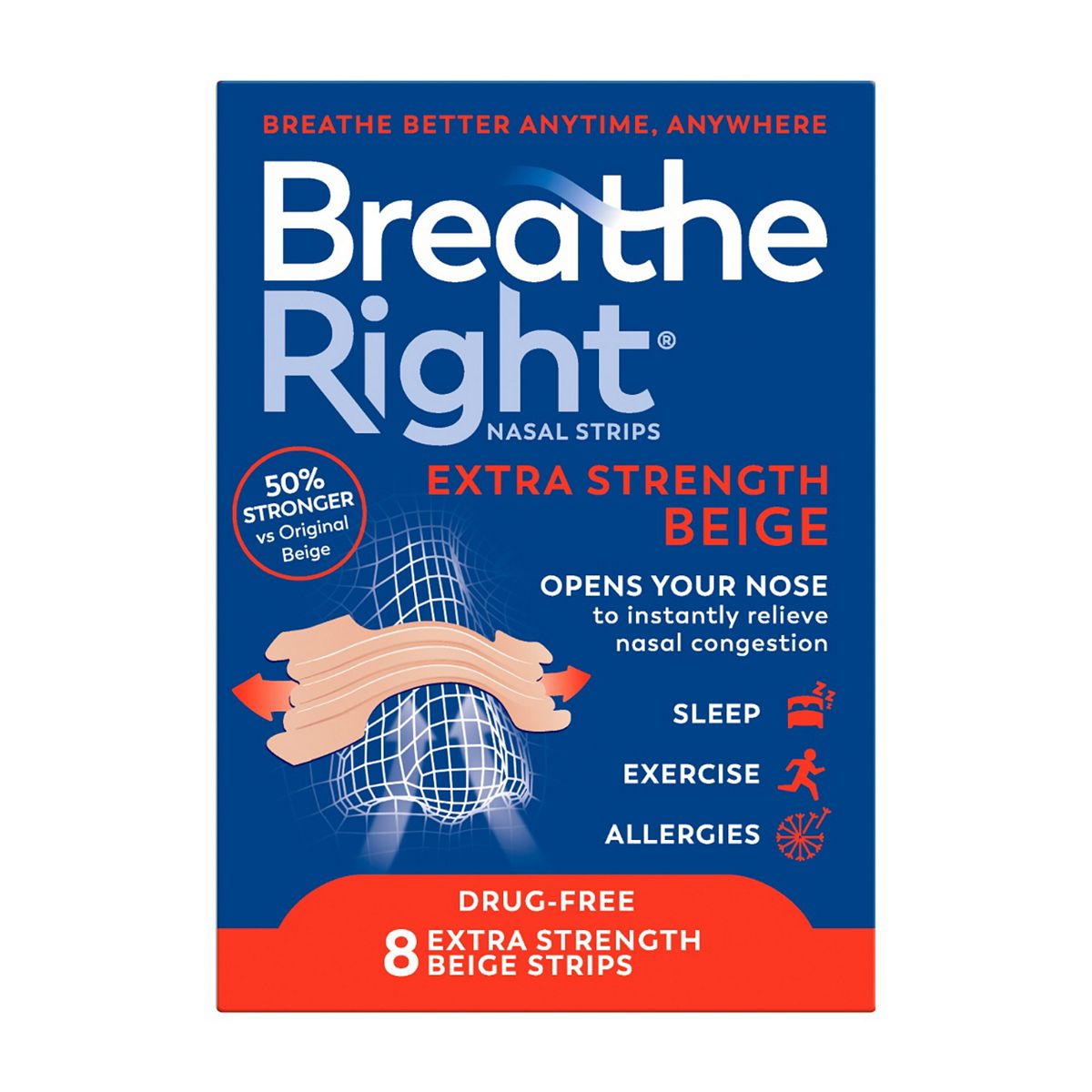 Breathe Right Nasal Strips Extra Strength Beige 8 Pack