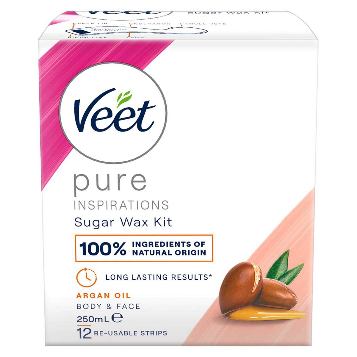 Veet Pure Inspirations Sugar Wax Kit Body & Face With Argan Oil250 ml, 250ml