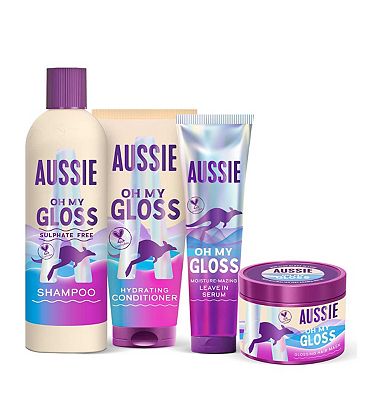 Aussie Oh My Gloss Moisturising Shampoo, Hair Conditioner, Mask and Leave in Treatment Bundle