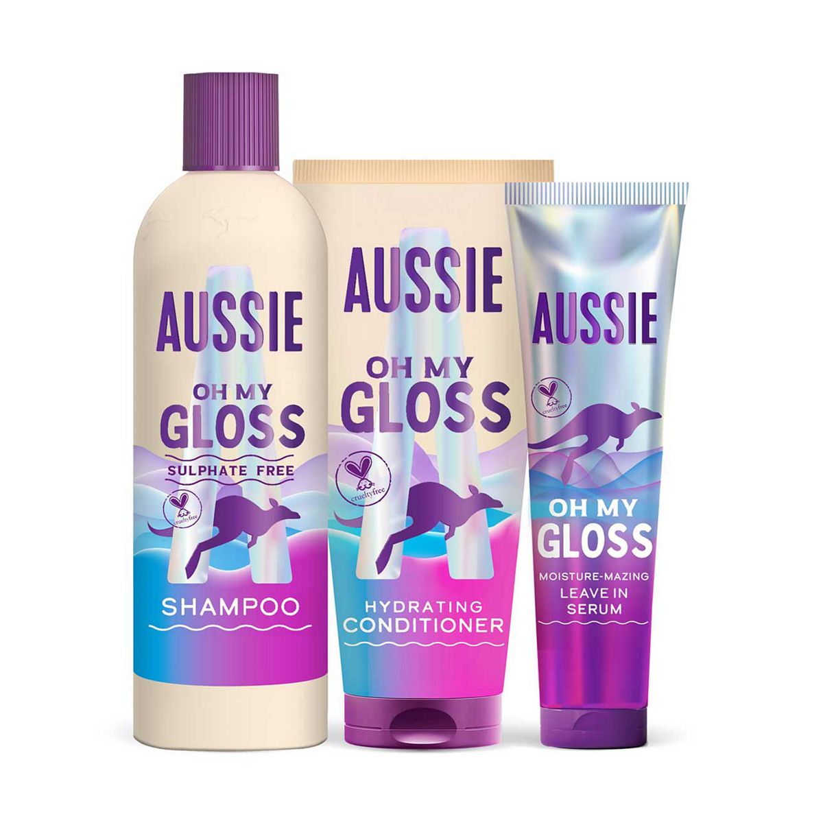 Aussie Oh My Gloss Moisturising Shampoo, Hair Conditioner And Leave In Treatment Bundle