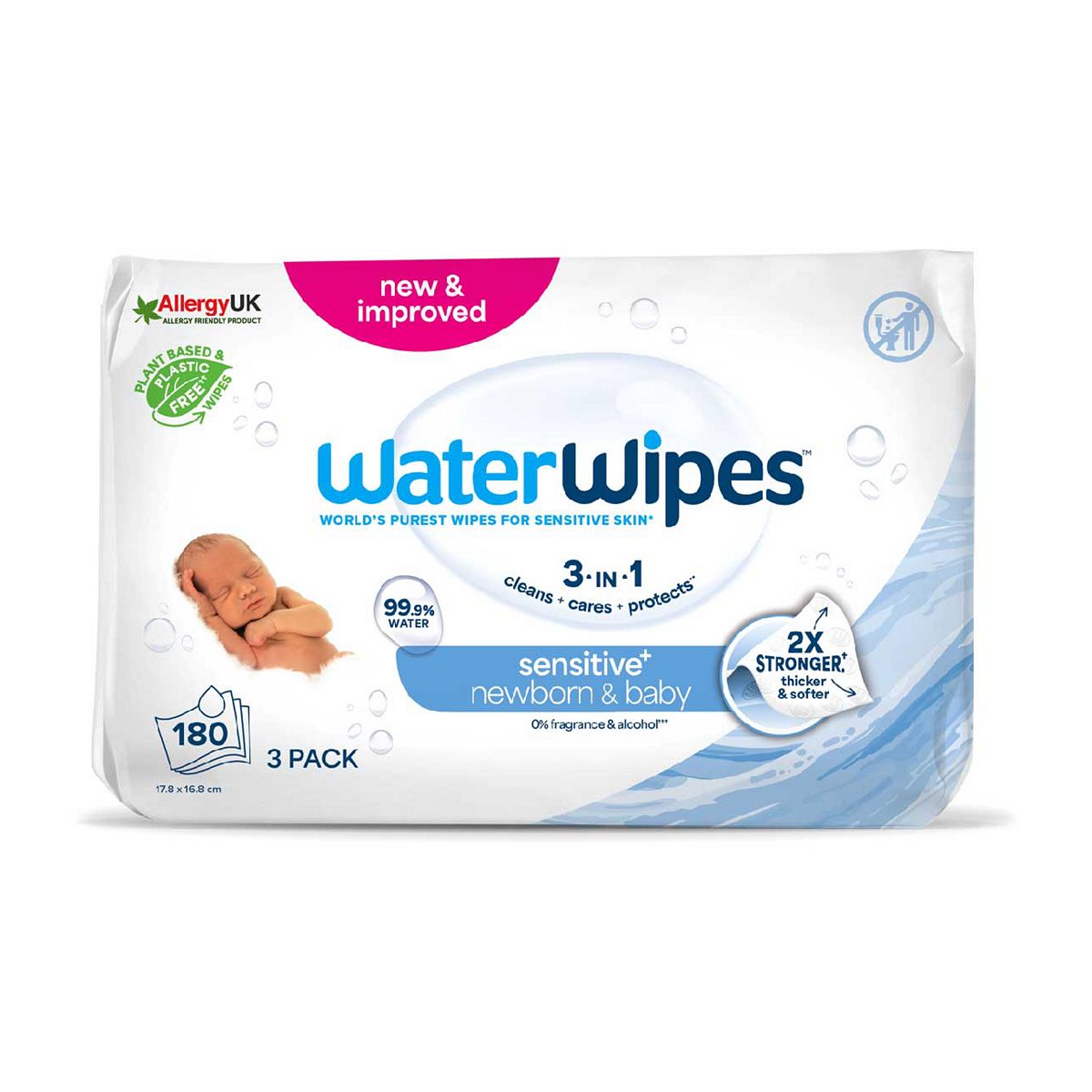 Water Wipes Waterwipes Sensitive Newborn & Baby Wipes 3 Pack (180 Wipes)