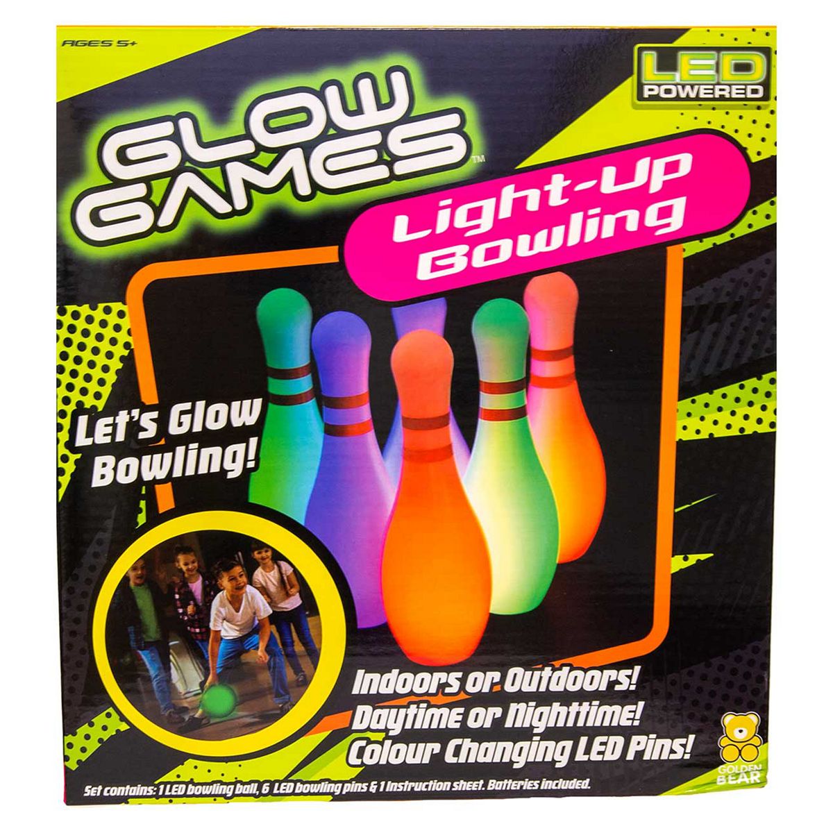 Golden Bear Glow Games Light-Up Bowling Set Playset