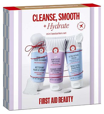Click to view product details and reviews for First Aid Beauty Cleanse Smooth Hydrate Mini Bestsellers Set.