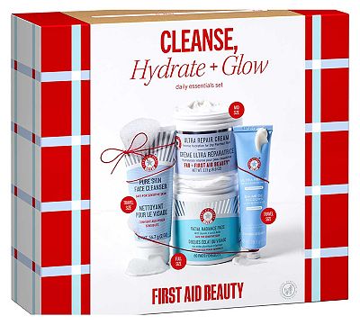 Click to view product details and reviews for First Aid Beauty Cleanse Hydrate Glow Daily Essentials Set.